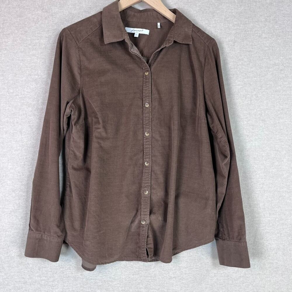 Foxcroft Womens Brown Corduroy Button Up Top Size 12 Large Country Haven Pinwale